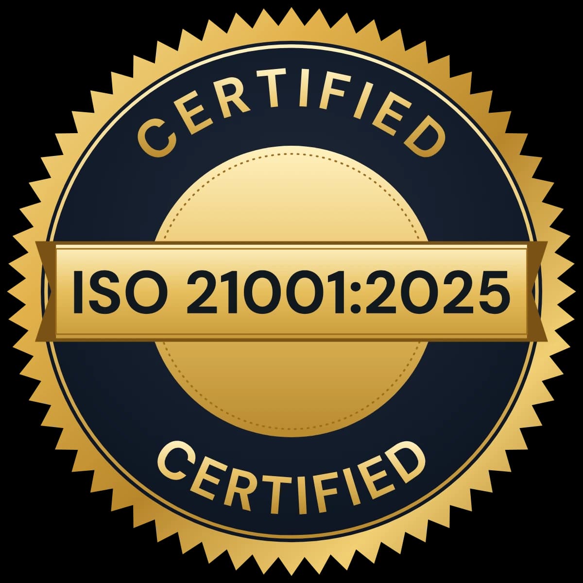 ISO 21001:2025 certified badge